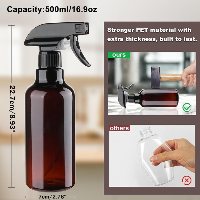 Hethyo Spray Bottles Plastic Spray Bottle for Hair Mist/Stream Heavy Duty Empty Spray Bottles for Cleaning Solutions, Plants, Cooking (16.9oz-Brown+nozzle) - Image 5